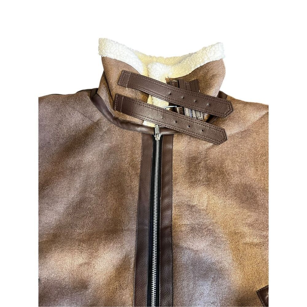 Moon River M anthropologie Ellie Faux Shearling brown Vest moto Viking - Picture 8 of 11